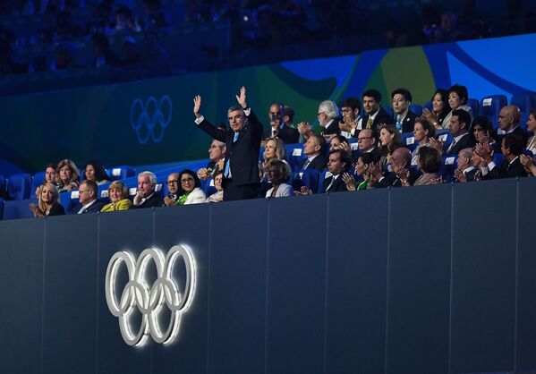 توماس باخ رئیس کمیته  بین المللی المپیک  در مراسم اختتامیه باز یهای المپیک در ریو د ژانیرو - اسپوتنیک ایران  