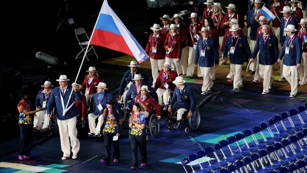 Паралимпийская сборная России на церемонии открытия ХIV летних Паралимпийских игр на Олимпийском стадионе в Лондоне - اسپوتنیک ایران  