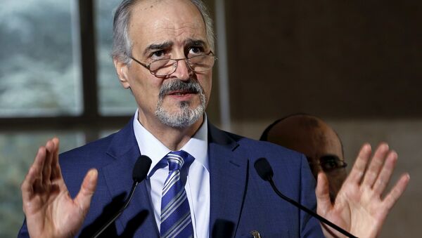 Syrian government's head of delegation, Bashar al-Jaafari attends a news conference after a meeting on Syria at the European headquarters of the United Nations in Geneva, Switzerland, March 21, 2016 - اسپوتنیک ایران  