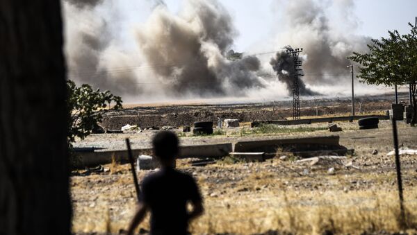 Обстрел турецкими военными территории близ города Джераблус, Сирия - اسپوتنیک ایران  