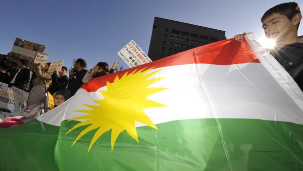 Турецкие курды с курдистанским флагом на демонстрации в Токио - اسپوتنیک ایران  