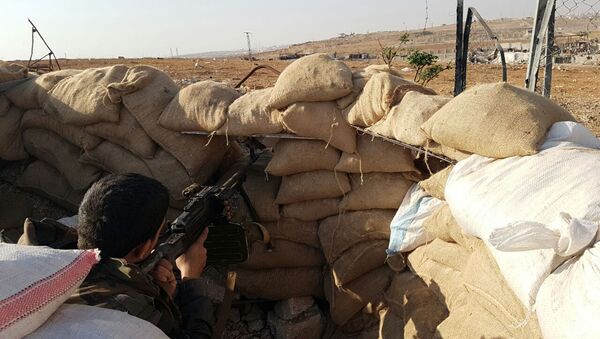 Боец сирийской армии на высоте, где расположена воинская часть ПВО на юге Алеппо - اسپوتنیک ایران  