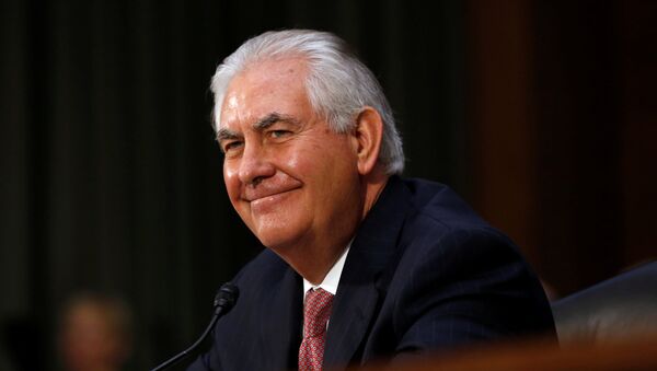 Rex Tillerson, the former chairman and chief executive officer of Exxon Mobil, smiles during his testimony before a Senate Foreign Relations Committee confirmation hearing on his nomination to be U.S. secretary of state in Washington, U.S. January 11, 2017 - اسپوتنیک ایران  