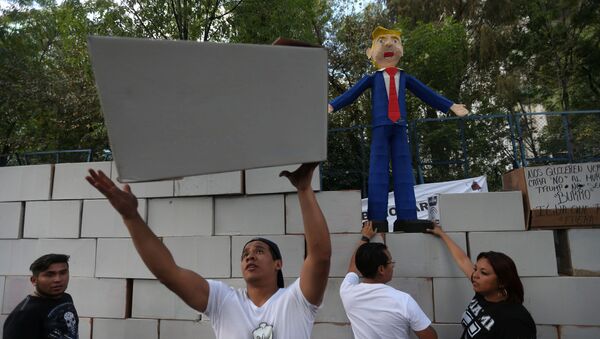 В Мексике манифестанты построили стену из коробок рядом с посольством США - اسپوتنیک ایران  
