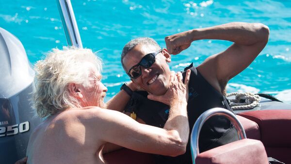 Миллиардер Ричард Брэнсон и бывший президент США Барак Обама во время отдыха - اسپوتنیک ایران  