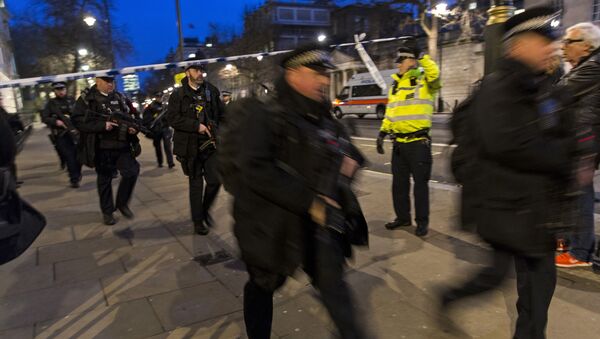Вооруженная полиция у здания парламента в Лондоне, где накануне произошел теракт - اسپوتنیک ایران  