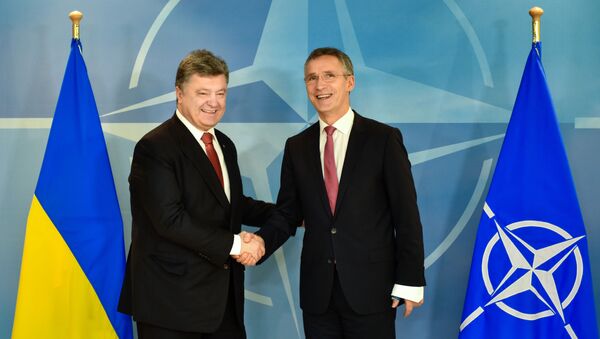 Президент Украины Петр Порошенко и генеральный секретарь НАТО Йенс Столтенберг во время встречи в Брюсселе - اسپوتنیک ایران  