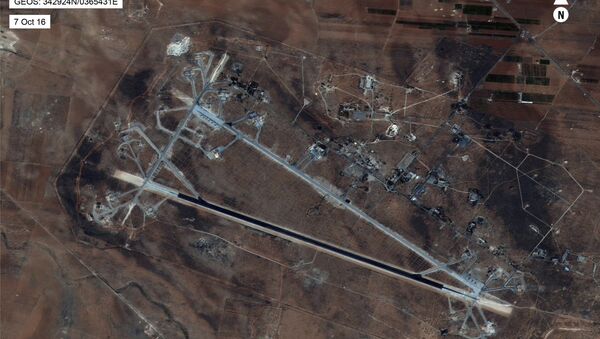 This Oct. 7, 2016 satellite image released by the U.S. Department of Defense shows Shayrat air base in Syria. The United States blasted a Syrian air base with a barrage of cruise missiles on Friday, April 7, 2017 in fiery retaliation for this week's gruesome chemical weapons attack against civilians. - اسپوتنیک ایران  