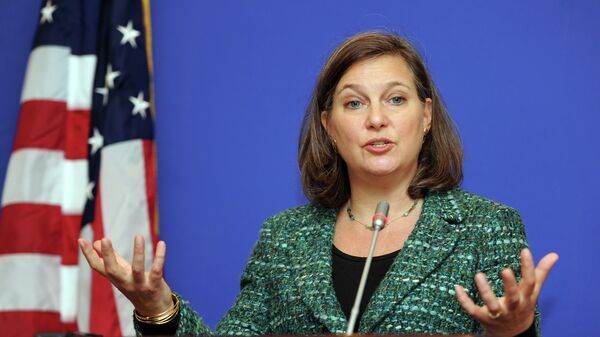 US Assistant Secretary of State for European and Eurasian Affairs Victoria Nuland gestures as she speaks during her press conference in Tbilisi - اسپوتنیک ایران  