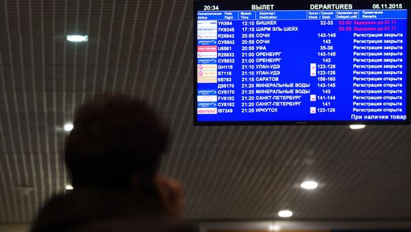 Табло с информацией о вылетах в аэропорту Домодедово в Москве - اسپوتنیک ایران  