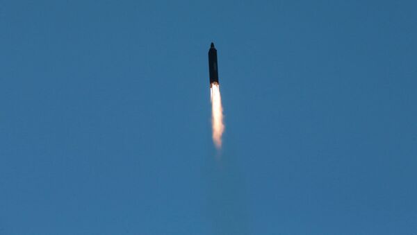 The long-range strategic ballistic rocket Hwasong-12 (Mars-12) is launched during a test in this undated photo released by North Korea's Korean Central News Agency (KCNA) on May 15, 2017. - اسپوتنیک ایران  