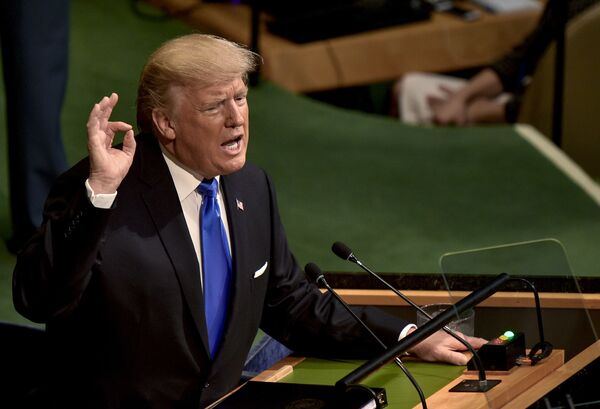 دونالد ترامپ در حال سخنرانی در مجمع عمومی سازمان ملل متحد - اسپوتنیک ایران  