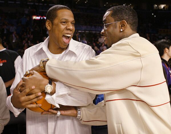 خوانندگان رپ Jay-Z و Sean P. Diddy در مسابقه بسکتبال در لس آنجلس - اسپوتنیک ایران  