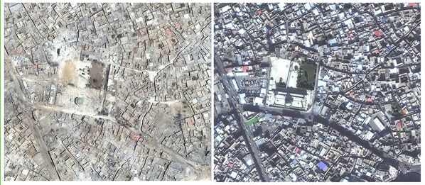 تصاویر ماهواره ای از موصل عراق در ژوئیه 2017 و در نوامبر 2015. در مرکز مسجد جامع آن نوری - اسپوتنیک ایران  