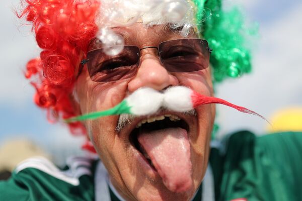 هوادار تیم ملی فوتبال مکزیک قبل از آغاز بازی تیم های آلمان و مکزیک - اسپوتنیک ایران  