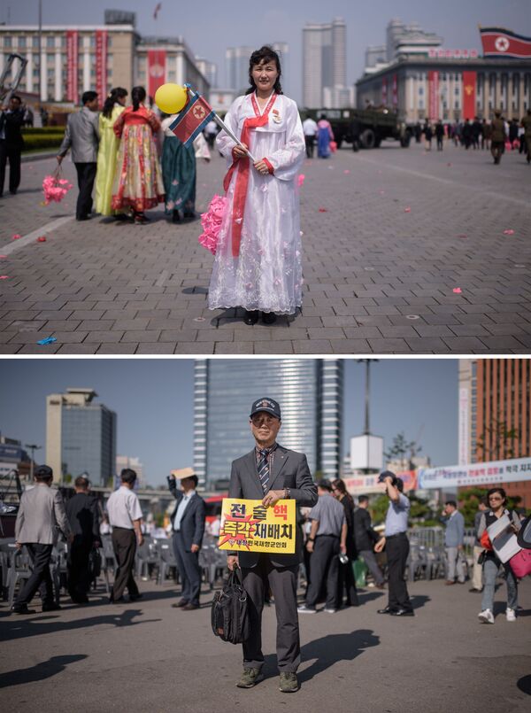 شرکت کنندگان در تظاهرات در پیونگ یانگ و سئول - اسپوتنیک ایران  