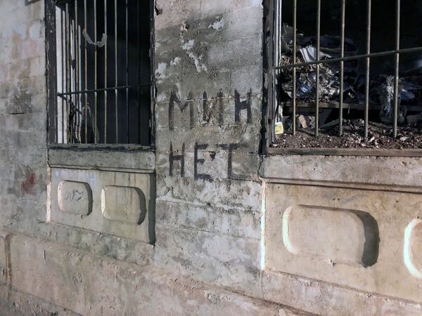 نوشته  مین نیست روی دیوار خانه ای نزدیک قلعه حلب - اسپوتنیک ایران  
