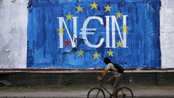Граффити в Афинах со словом Нет на немецком языке и символикой Евросоюза - اسپوتنیک ایران  