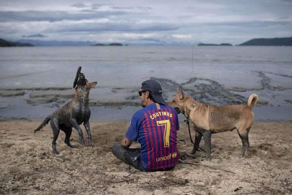 مردی با سگ هایش در کارناوال لجن بازی برزیل - اسپوتنیک ایران  