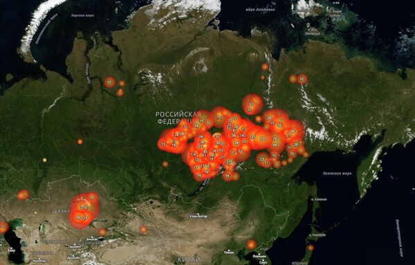 نقشه منطقه آتش‌سوزی بر طبق داده‌های سایت fires.ru  - اسپوتنیک ایران  