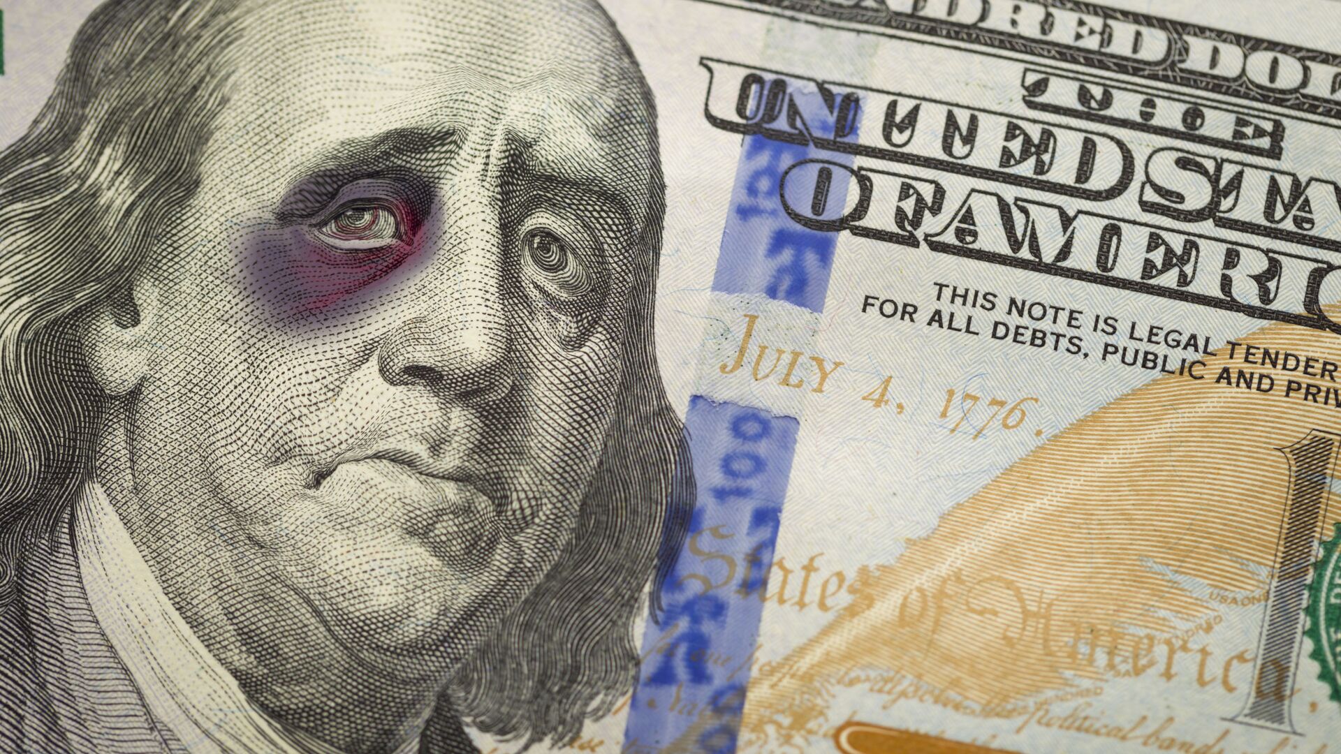 Изображение Бенджамина Франклина с подбитым глазом на банкноте номиналом сто долларов США - اسپوتنیک ایران  , 1920, 01.05.2021