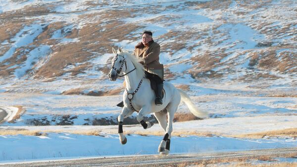 رهبر کره شمالی کیم جونگ اون سوار بر اسب در کوه های پائکت - اسپوتنیک ایران  