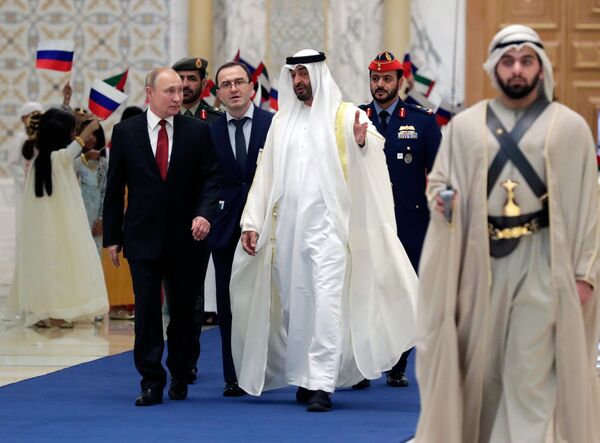  ولادیمیر پوتین،رئیس جمهور روسیه و محمد بن زید آل نهیان،ولیعهد ابوظبی در یک دیداررسمی 
 - اسپوتنیک ایران  