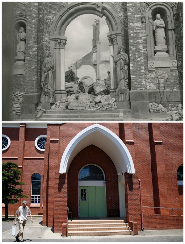 کلیسای جامع اوراکامی در شهر ناگازاکی پس از بمباران نهم اوت 1945 و امروز - اسپوتنیک ایران  