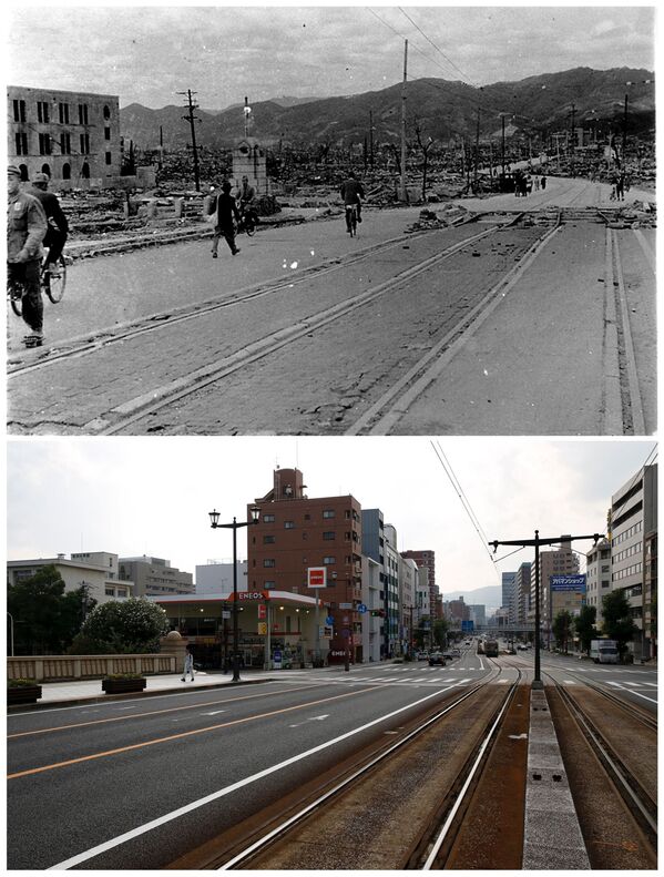 پل آیون در شهر هیروشیمای ژاپن پس از بمباران نهم اوت 1945 و امروز - اسپوتنیک ایران  