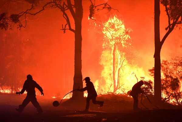 داوطلبین، آتش نشان ها و ماموران امداد و نجات از ولس جنوبی در حال مهار آتش در روستای ترمیل استرالیا - اسپوتنیک ایران  