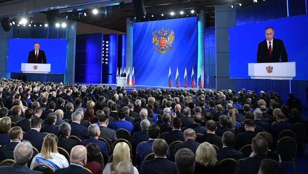 Президент России Владимир Путин выступает с ежегодным посланием Федеральному Собранию - اسپوتنیک ایران  
