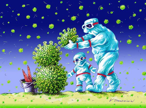 کاریکاتور هنرمند روس والنتین دروژین در مسابقه International Cartoon Festival on Coronavirus Battle 2020 در ایران - اسپوتنیک ایران  