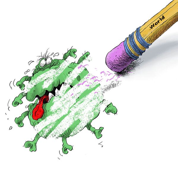 کاریکاتور هنرمند ایرانی مسعود شجاعی طباطباعی در مسابقه International Cartoon Festival on Coronavirus Battle 2020 در ایران - اسپوتنیک ایران  