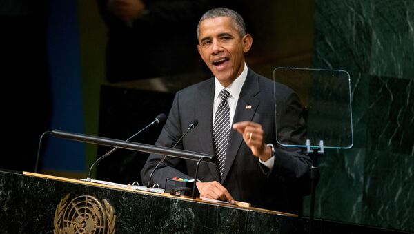 Президент США Барак Обама выступает на саммите по развитию в штаб-квартире ООН в Нью-Йорке - اسپوتنیک ایران  