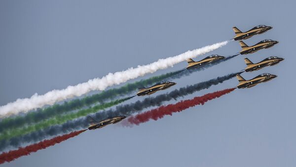 گروه خلبانی امارات متحده عربی به نام Al Fursan  در ایرشو دبی 2015 - اسپوتنیک ایران  