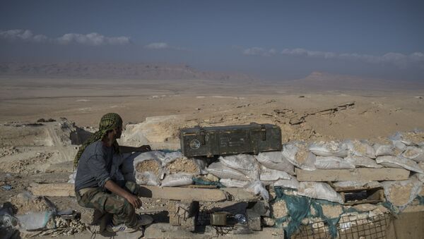 Боец из подразделения Сирийской Хезболлы на наблюдательном пункте неподалеку от Пальмиры - اسپوتنیک ایران  